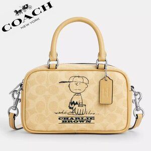 ❤️🐶Coach X Peanuts Satchel Crossbody Bag In Signature Canvas With Charlie Brown